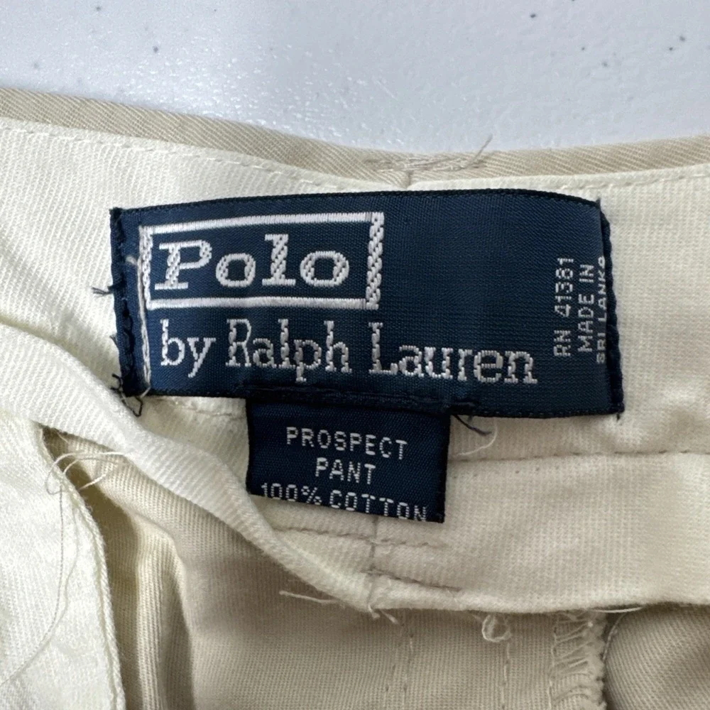 Vtg Polo by Ralph Lauren Mens White Chino Prospect pants flat front fits 35*27